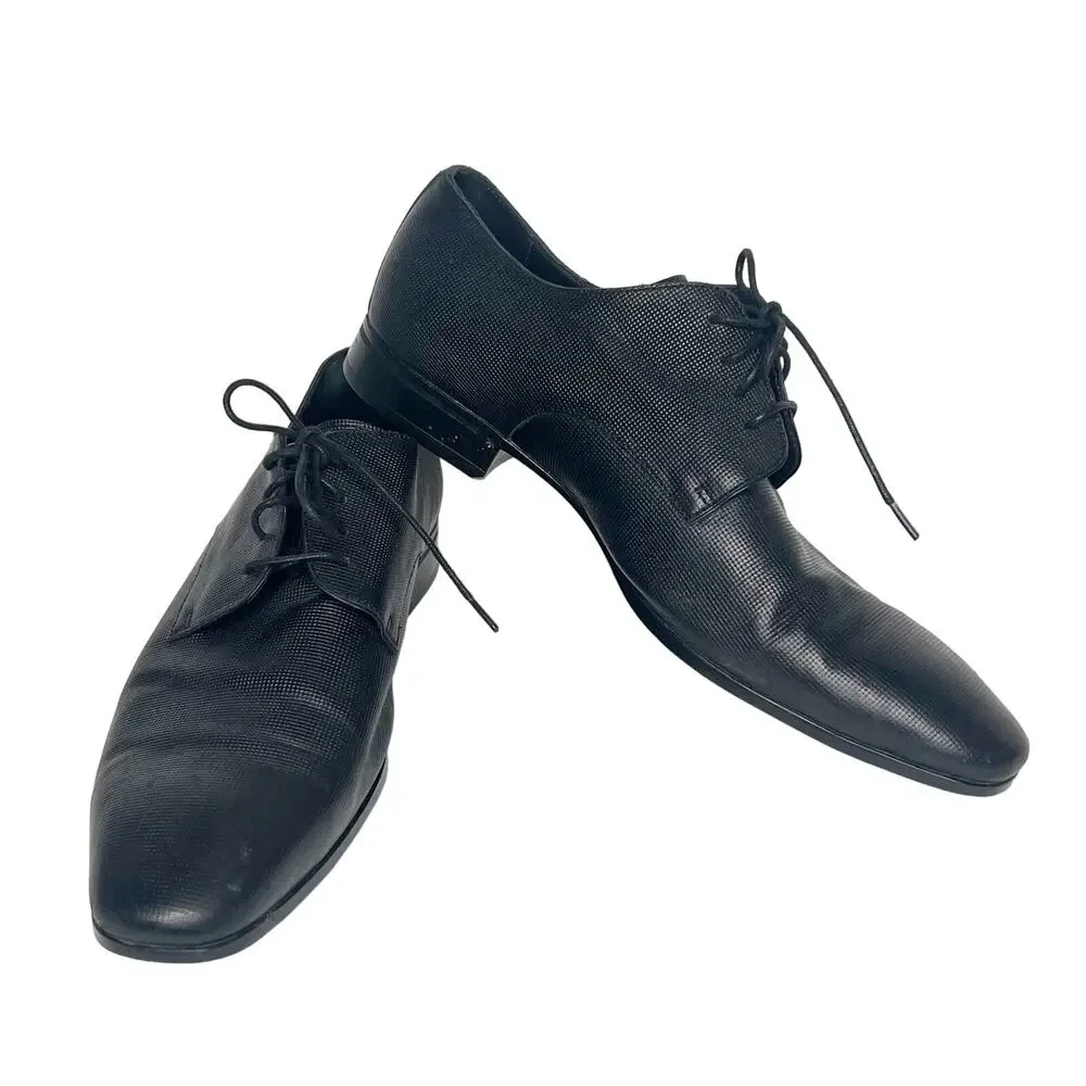 HUGO BOSS Highline Derb Pr1 Textured Leather Derby Shoes Black Mens Size US 10
